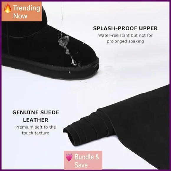 Women's Genuine Suede Winter Boots Water Resistant Faux Fur Lined Memory Foam